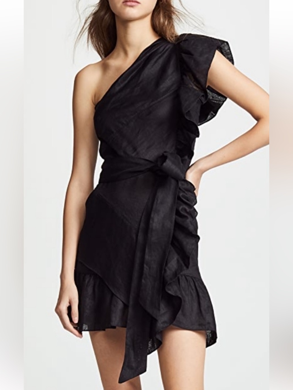 ISABEL ETOILE MARANT Elegant Black One-Shoulder Ruffle Dress